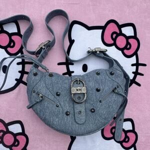 JW PEI Blue Denim Studded Crescent Shoulder Bag Y2K w Box Dust Bag